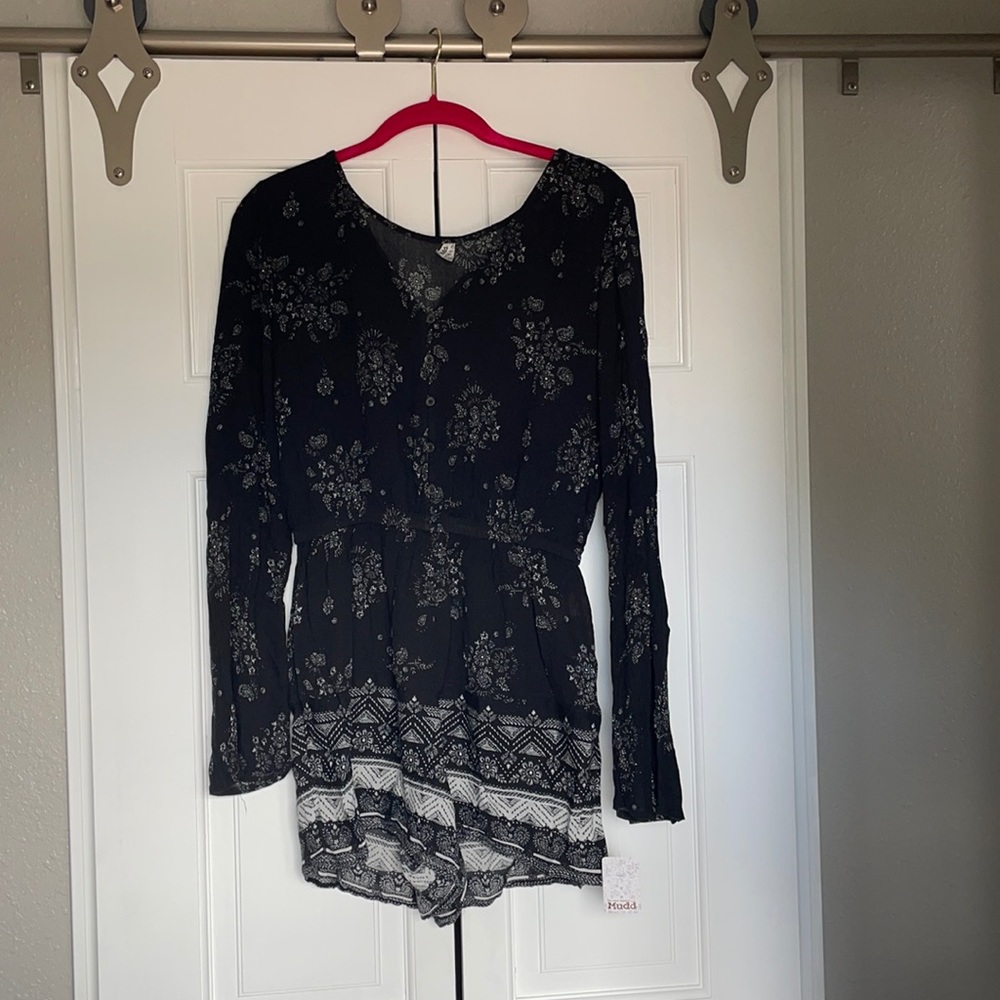 Women’s Long Sleeve Black & White Romper